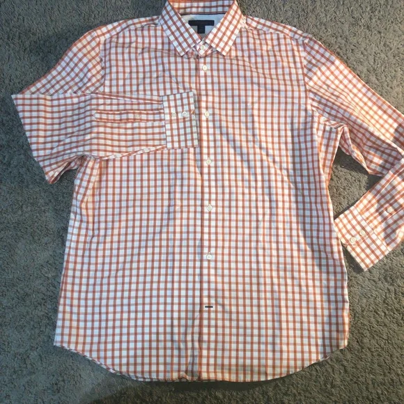 Banana Republic Slim Fit Mens Size 17.5 XL Button Down Up Orange Summer Shirt - Picture 2 of 7